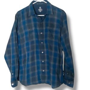 KUHL Flannel Shirt Mens Medium Blue Plaid Dillingr Long Sleeve Button Up Outdoor